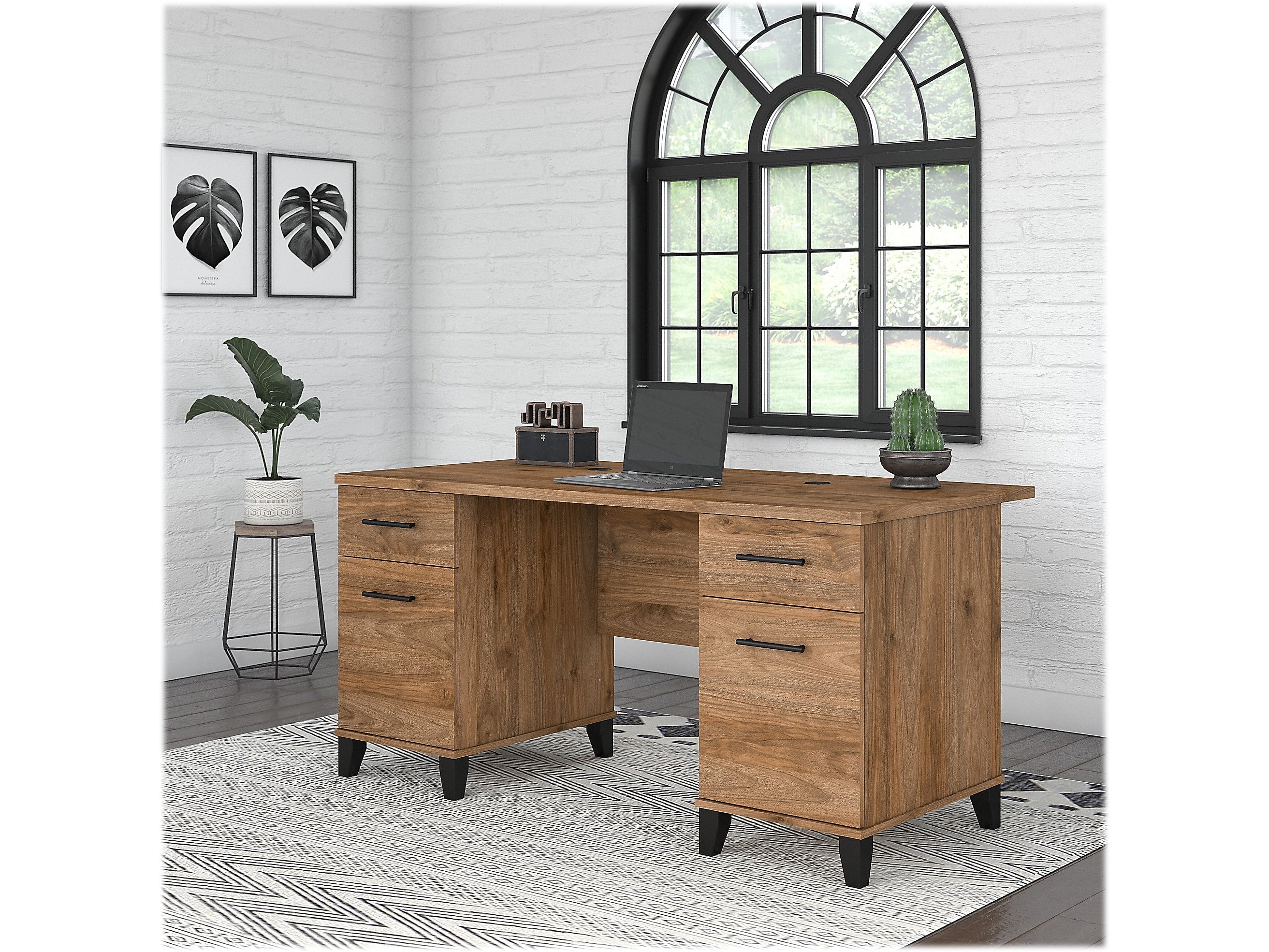 Bush Furniture Somerset 60"W Office Desk with Drawers, Fresh Walnut (WC81328K)