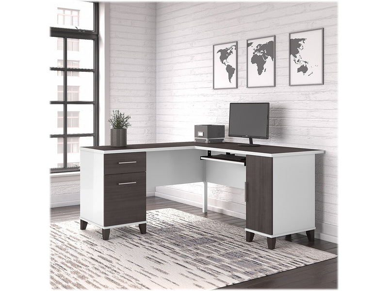 Bush Furniture Somerset 60"W L Shaped Desk with Storage, Storm Gray/White (WC81030K)
