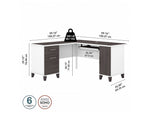 Bush Furniture Somerset 60"W L Shaped Desk with Storage, Storm Gray/White (WC81030K)