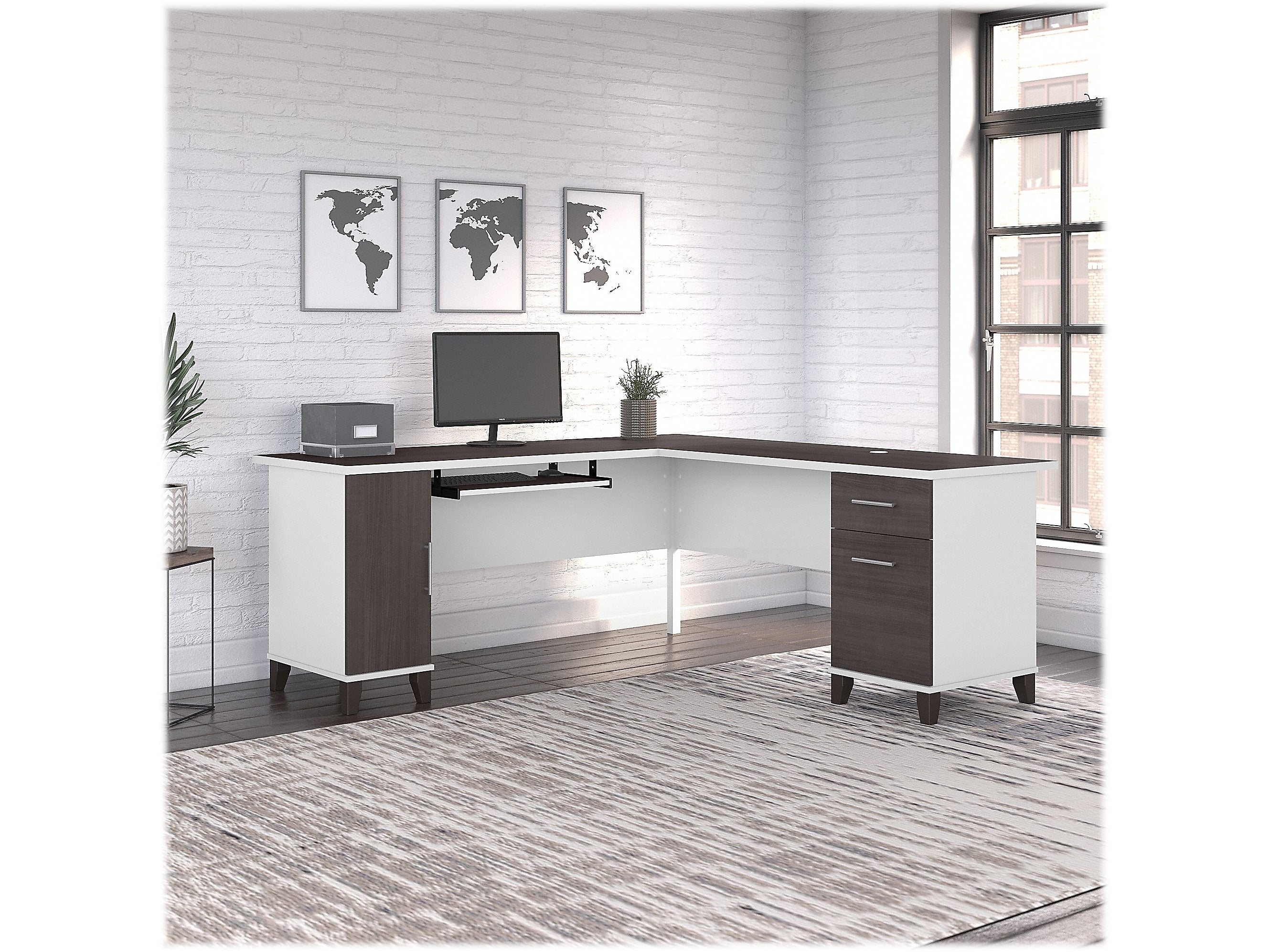 Bush Furniture Somerset 72"W L Shaped Desk with Storage, Storm Gray/White (WC81010K)