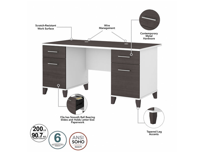 Bush Furniture Somerset 60" Computer Desk, Storm Gray/White (WC81028K)