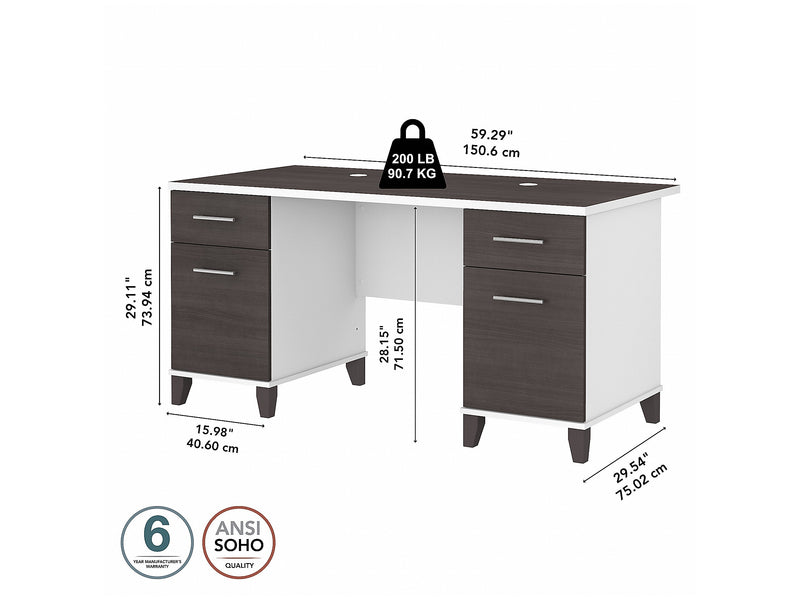 Bush Furniture Somerset 60" Computer Desk, Storm Gray/White (WC81028K)