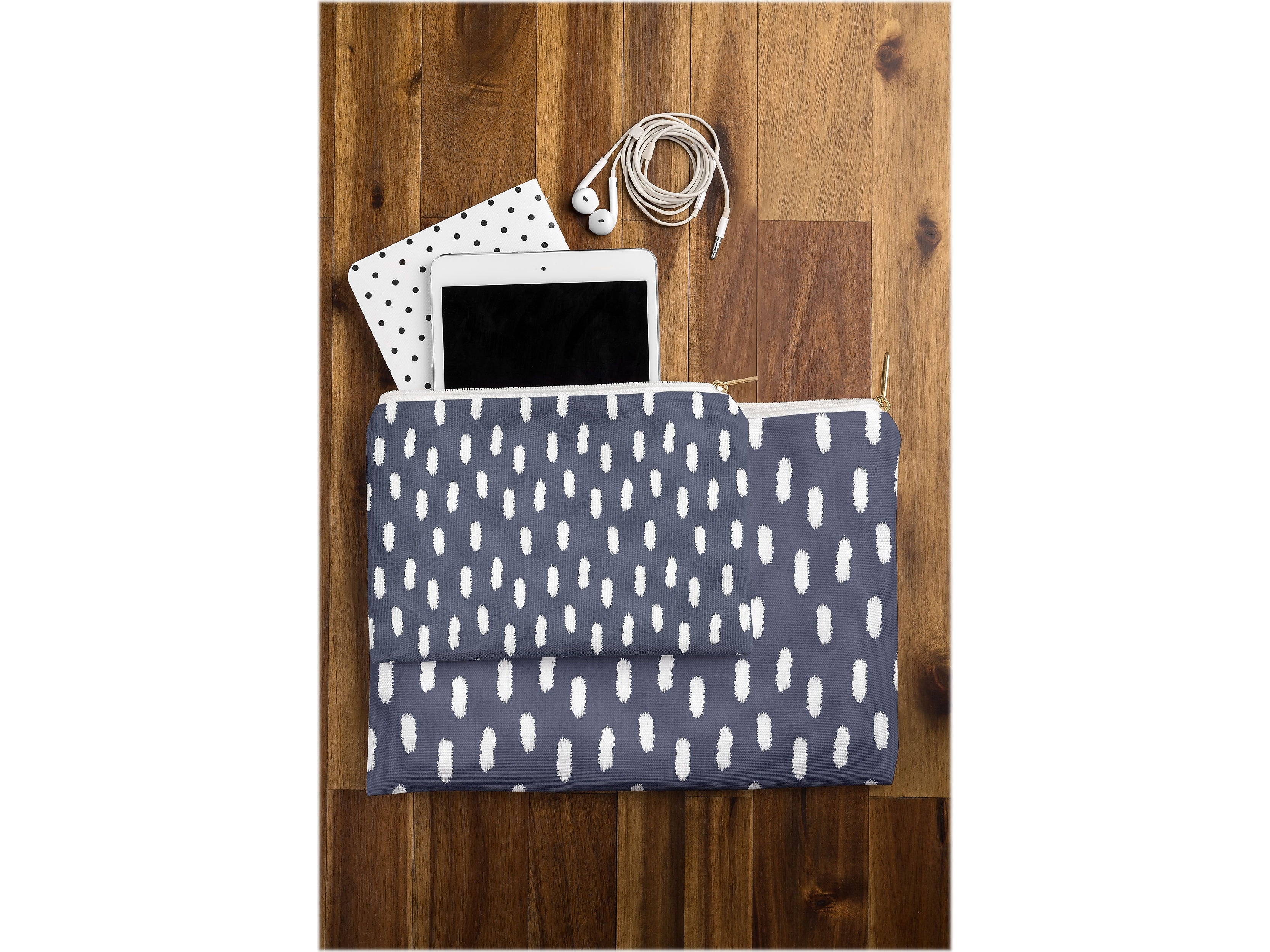 DENY Designs Allyson Johnson 8.5" Polyester Travel Pouch, Water Resistant, Navy Strokes (61901-wpofsm)