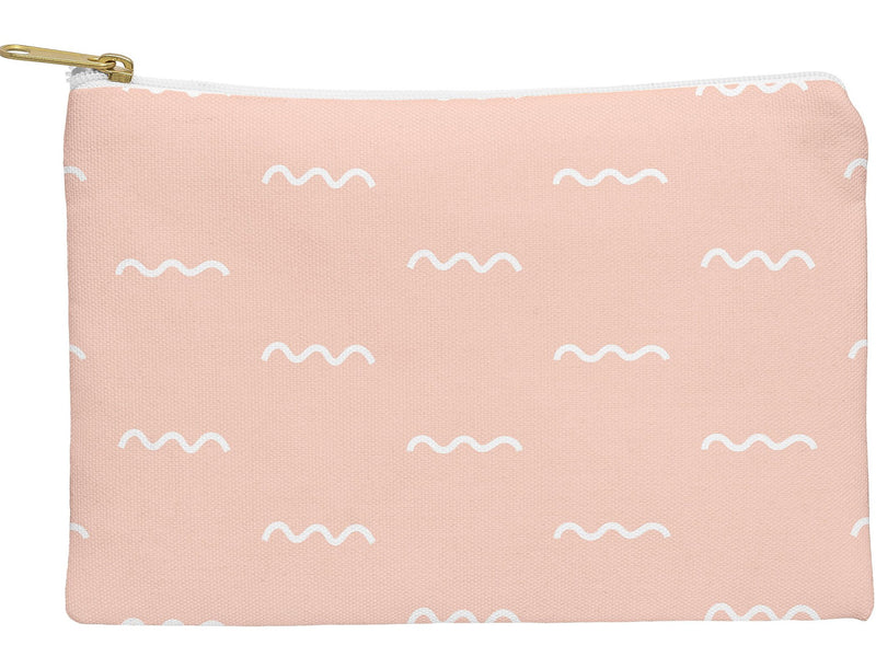 DENY Designs Kelly Haines 11.75" Polyester Travel Pouch, Water Resistant, Peach Squiggle (14485-wpofmd)