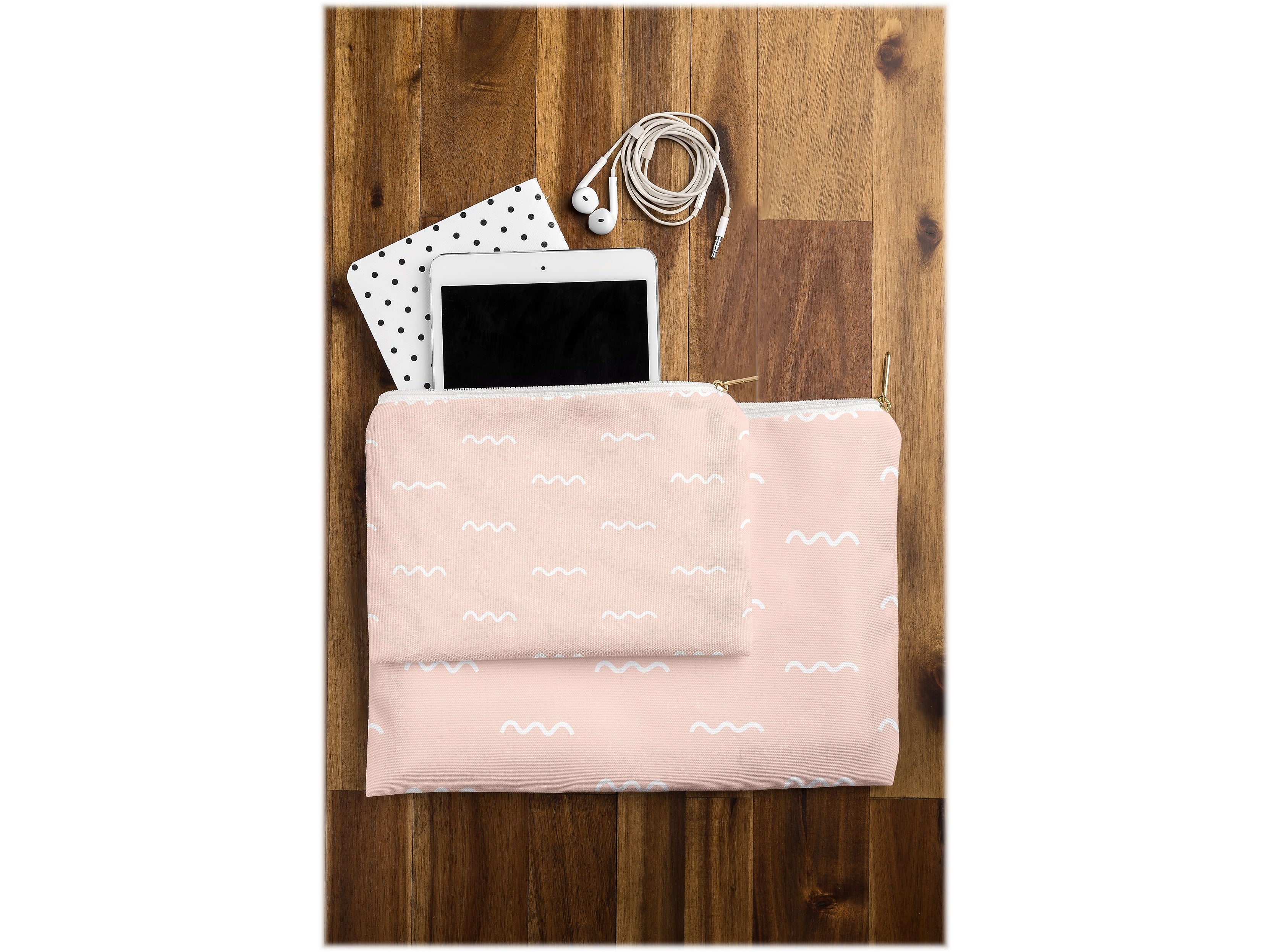 DENY Designs Kelly Haines 11.75" Polyester Travel Pouch, Water Resistant, Peach Squiggle (14485-wpofmd)