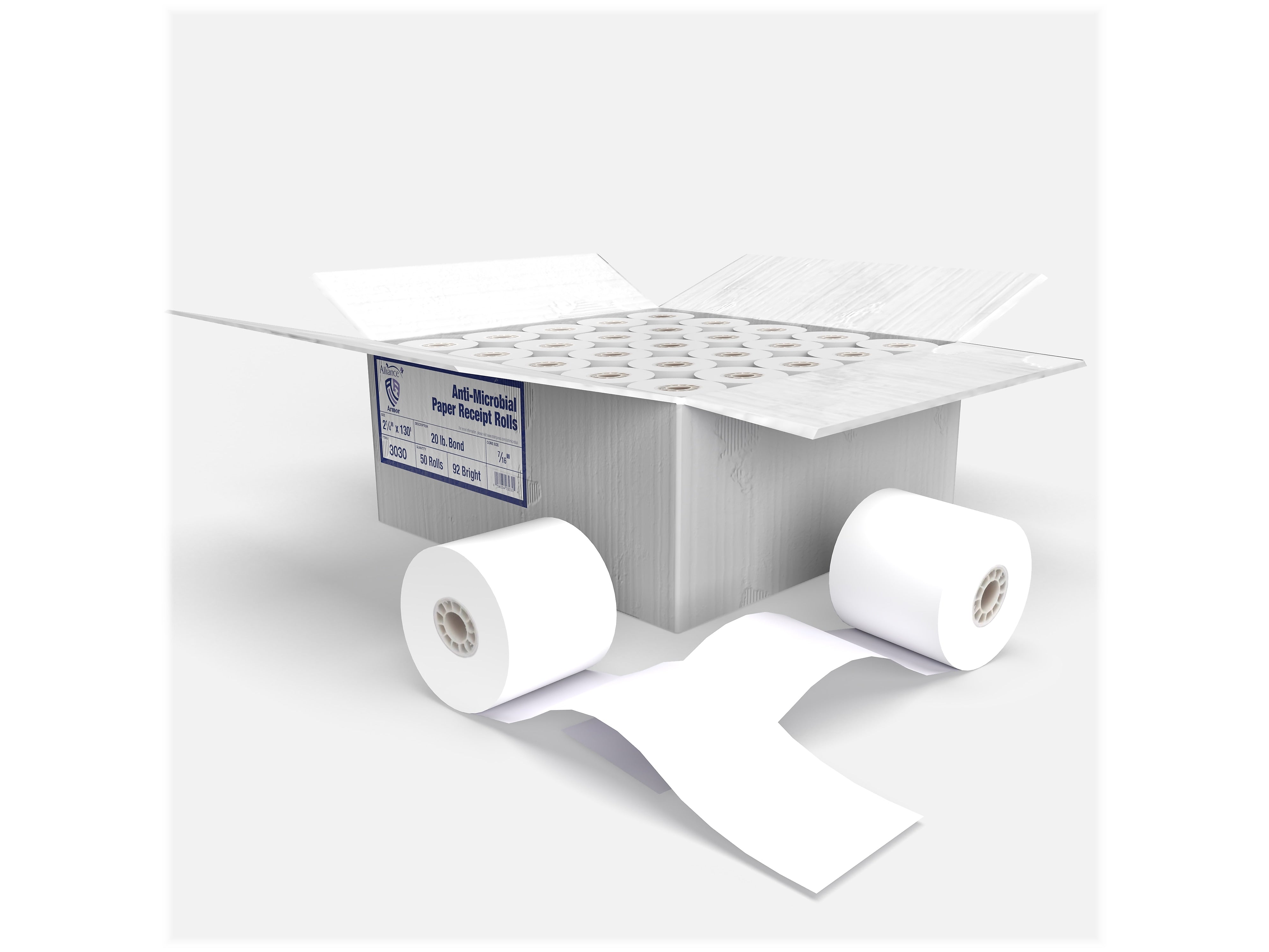 Alliance Armor Receipt Paper Roll, 2.25" x 130', 50/Carton (3030)