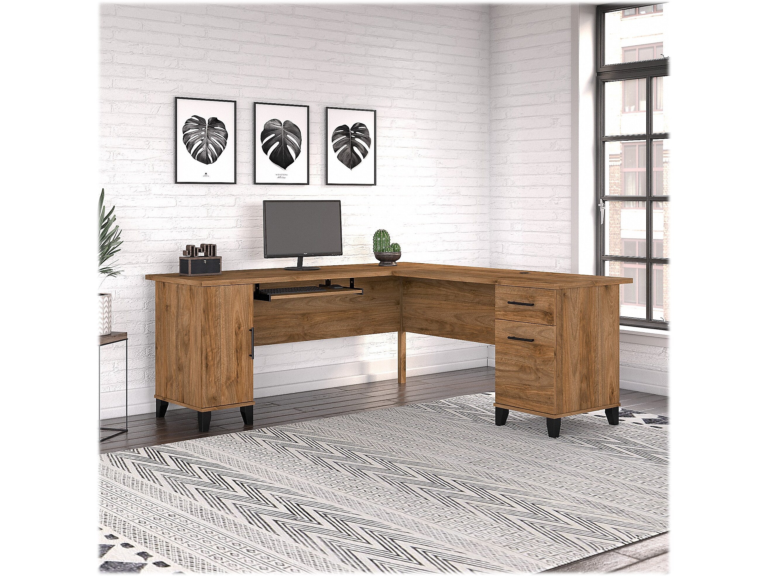 Bush Furniture Somerset 72"W L Shaped Desk with Storage, Fresh Walnut (WC81310K)