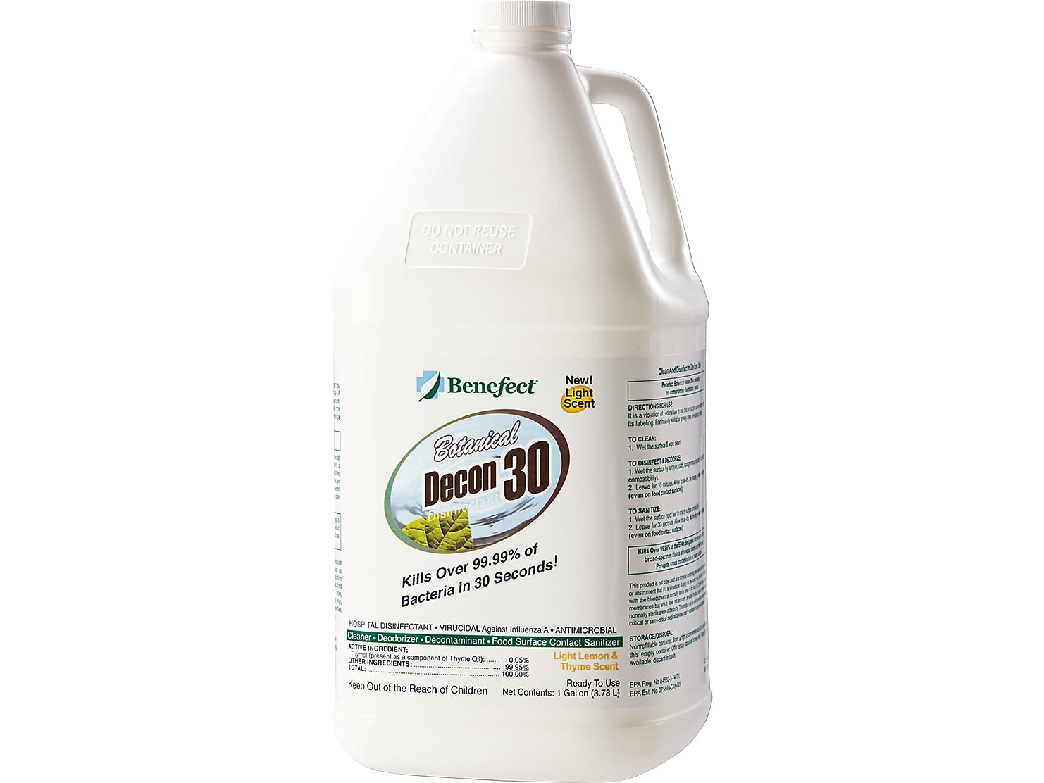 Benefect Botanical Decon 30 Disinfectant Cleaner, Light Lemon & Thyme, 128 oz. (20476)