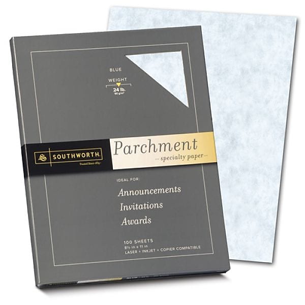 Southworth Parchments 8.5" x 11" Multipurpose Paper, 24 Lbs., 100 Brightness, Blue, 100/Box (P964CK)