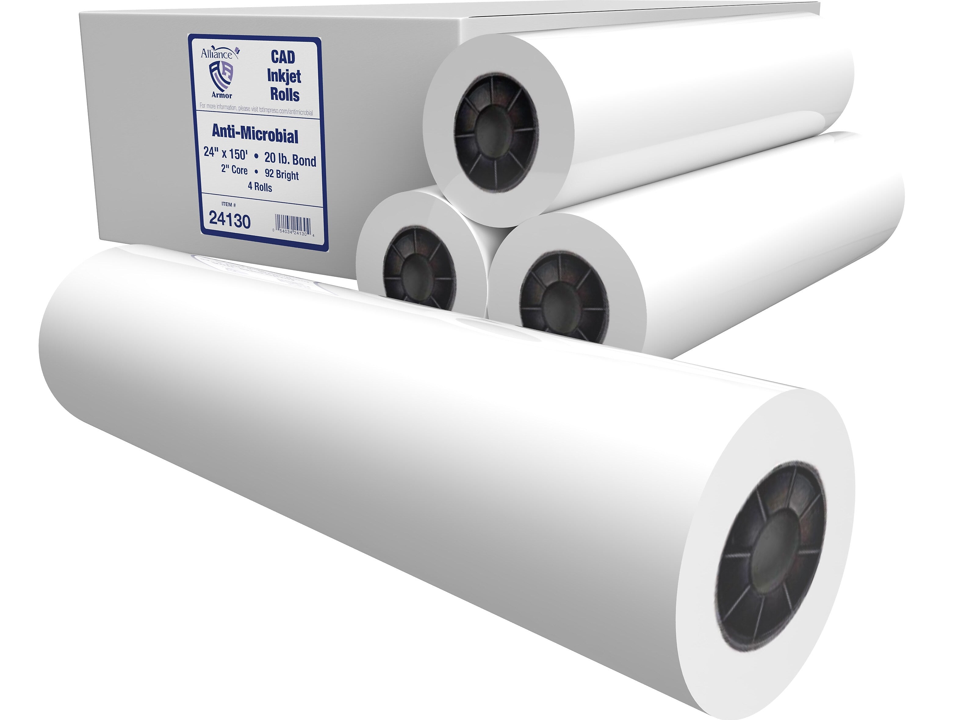 Alliance Armor Wide Format CAD Paper, 24" x 150', Bond, 4/Carton (24130)