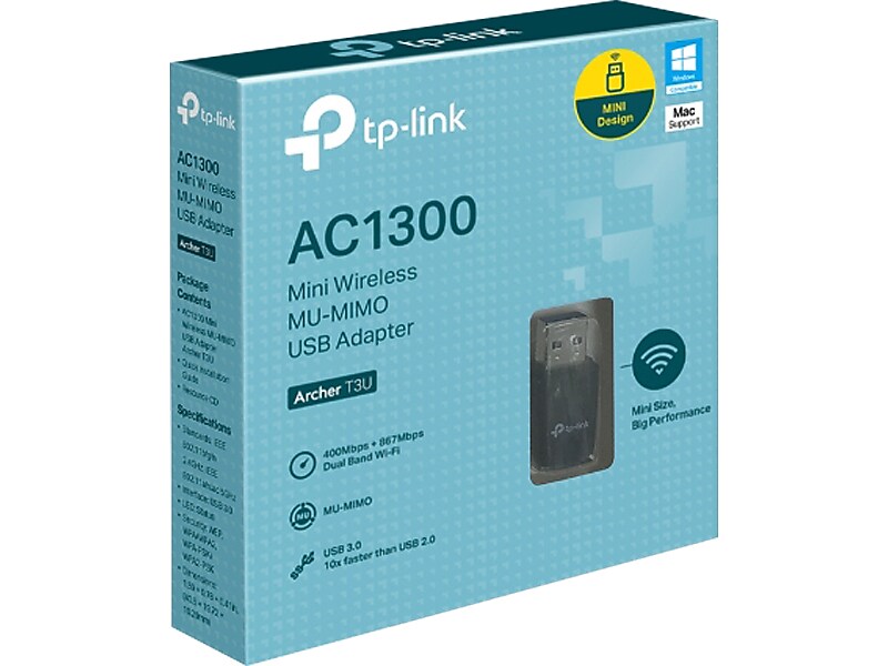 TP Link AC1300 ARCHER T3U Network Adapter, USB to Wireless