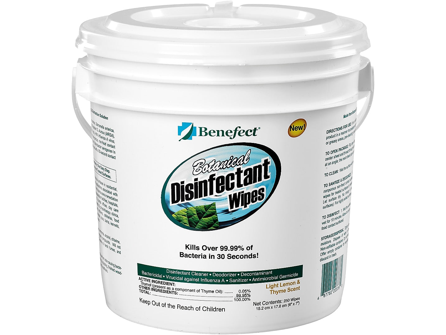 Benefect Botanical Disinfecting Wipes, Light Lemon/Thyme Scent, 250 Wipes/Container (20376)