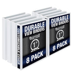Samsill Durable 1" View Ring Binders, D-Ring, Made in USA, White, 8/Pack (S88437)
