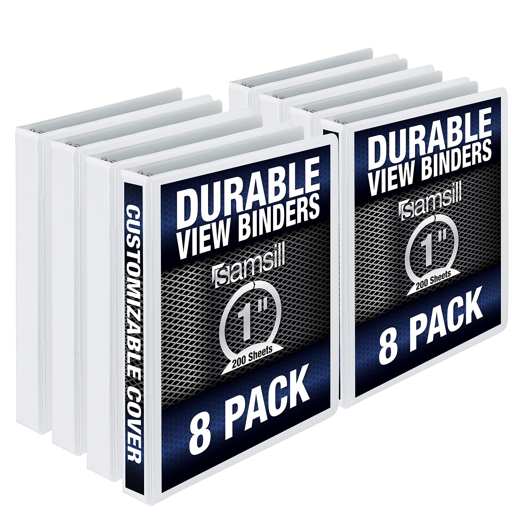 Samsill Durable 1" View Ring Binders, D-Ring, Made in USA, White, 8/Pack (S88437)