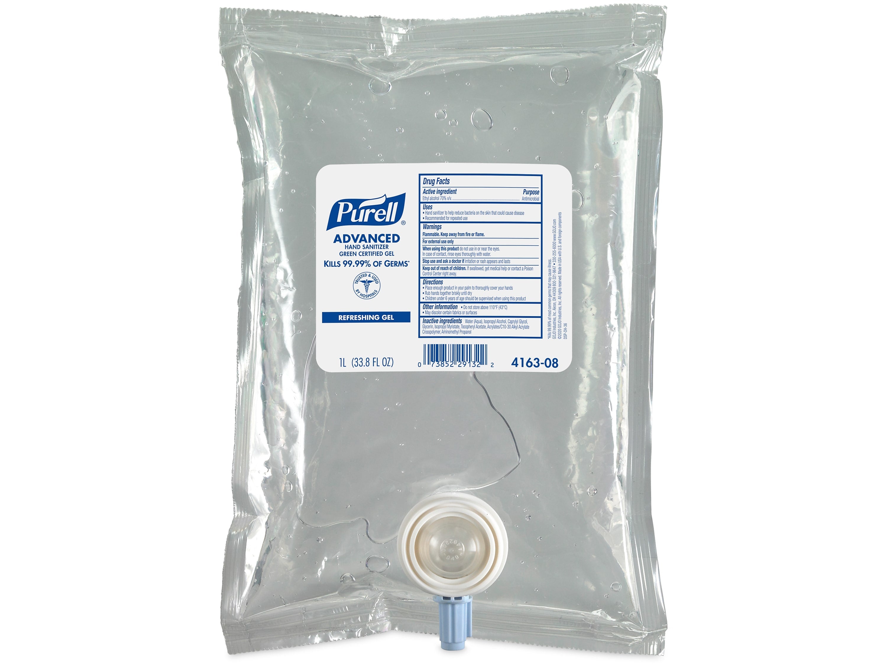 PURELL Advanced 70% Alcohol Gel Hand Sanitizer Refill for CS2 and NXT Dispensing Systems, 1000mL, 8/Carton (4163-08)