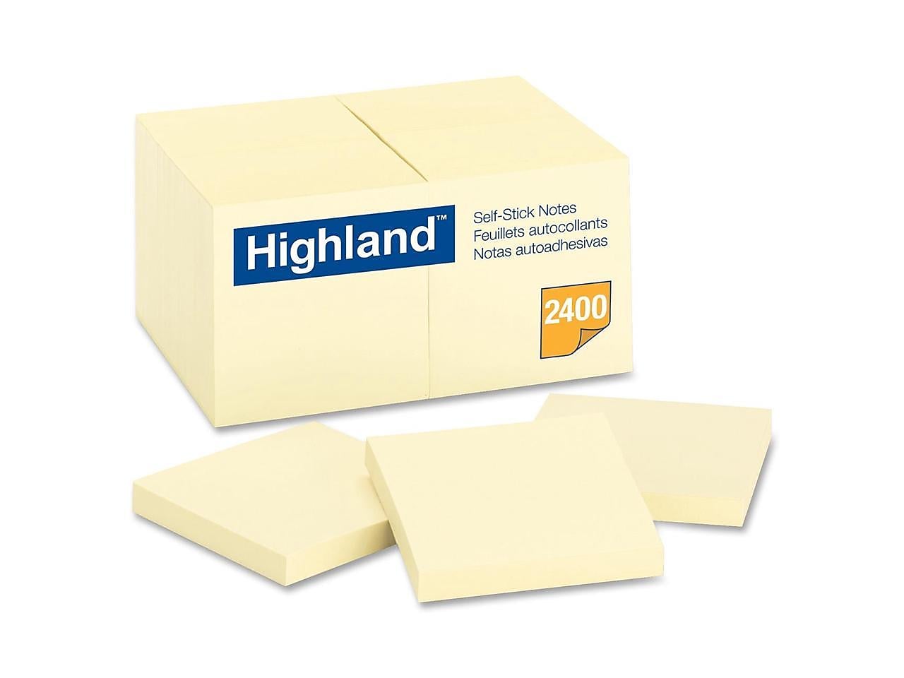 Highland Sticky Note, 3" x 3", Yellow, 100 Sheets/Pad, 24 Pads/Pack (654924PK)