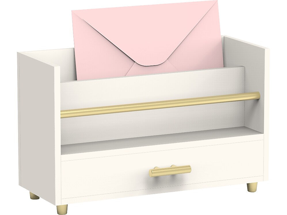 U Brands Juliet 2-Compartment Pine Wood Letter Sorter with Drawer, White/Gold (3464U00-24)