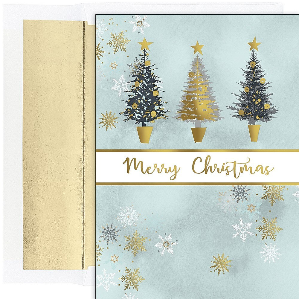 JAM PAPER Christmas Cards & Matching Envelopes Set, 7 6/7" x 5 5/8", Christmas Tree Trio, 18/Pack (526937200)