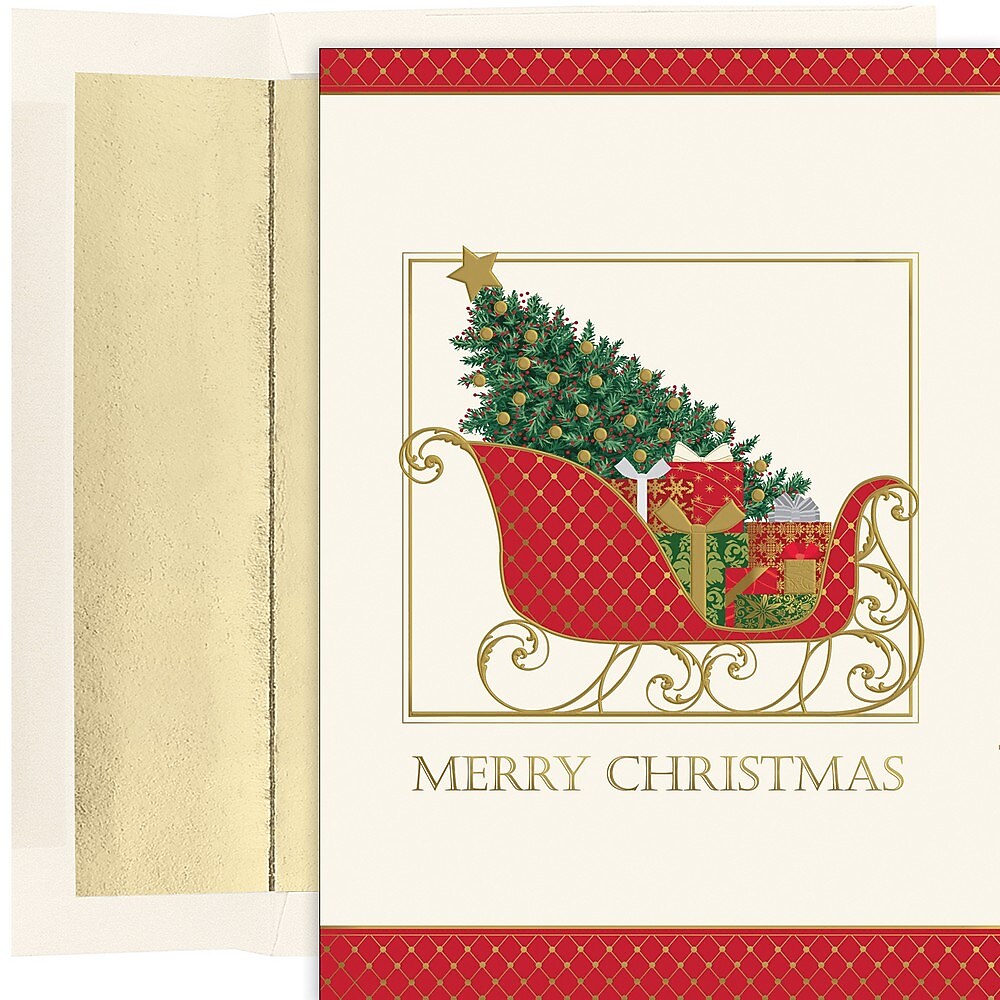 JAM PAPER Christmas Cards & Matching Envelopes Set, 7 6/7" x 5 5/8", Santa's Elegant Sleigh, 18/Pack (526938200)