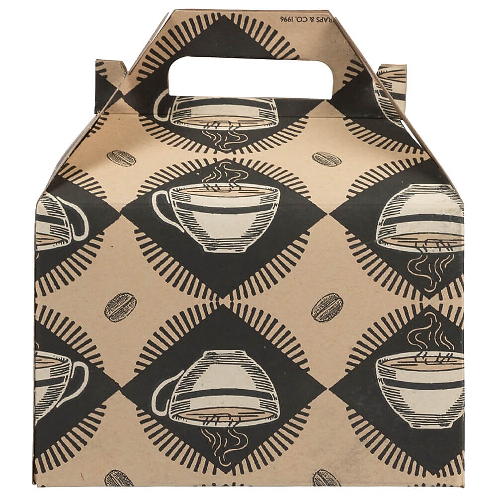 JAM PAPER Gable Gift Box with Handle, Medium, 4 x 8 x 5 1/4, Kraft & Coffee Design