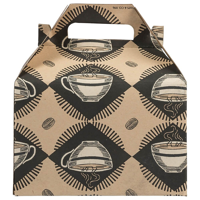 JAM PAPER Gable Gift Box with Handle, Medium, 4 x 8 x 5 1/4, Kraft & Coffee Design
