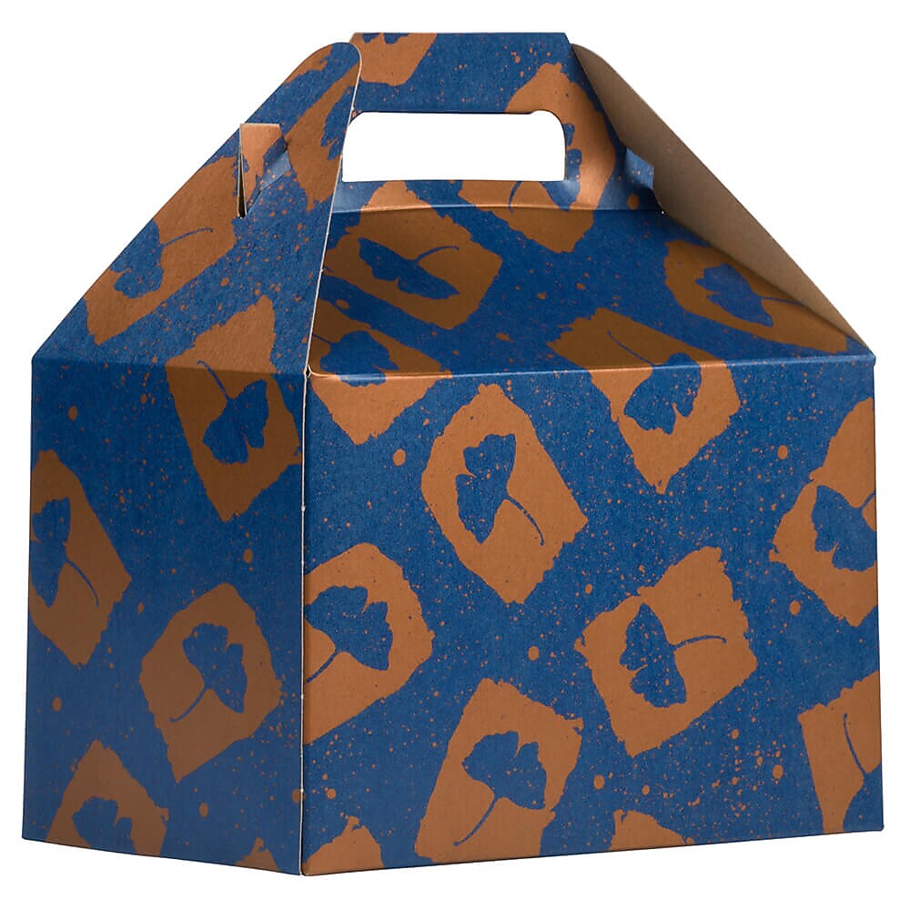 JAM PAPER Gable Gift Box with Handle, Medium, 4 x 8 x 5 1/4, Blue & Orange Flower Design