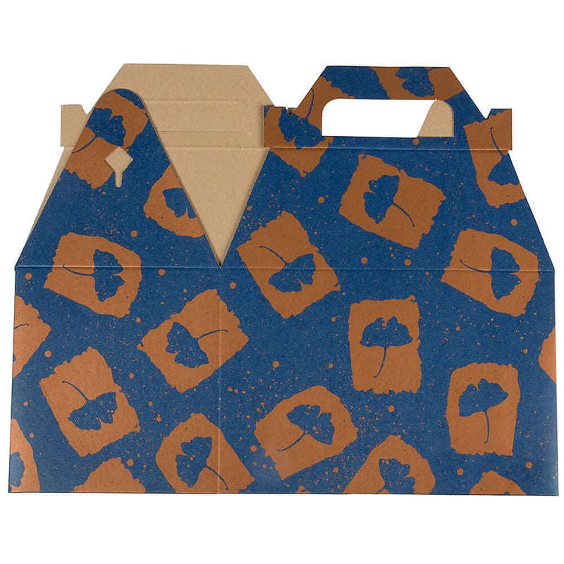 JAM PAPER Gable Gift Box with Handle, Medium, 4 x 8 x 5 1/4, Blue & Orange Flower Design