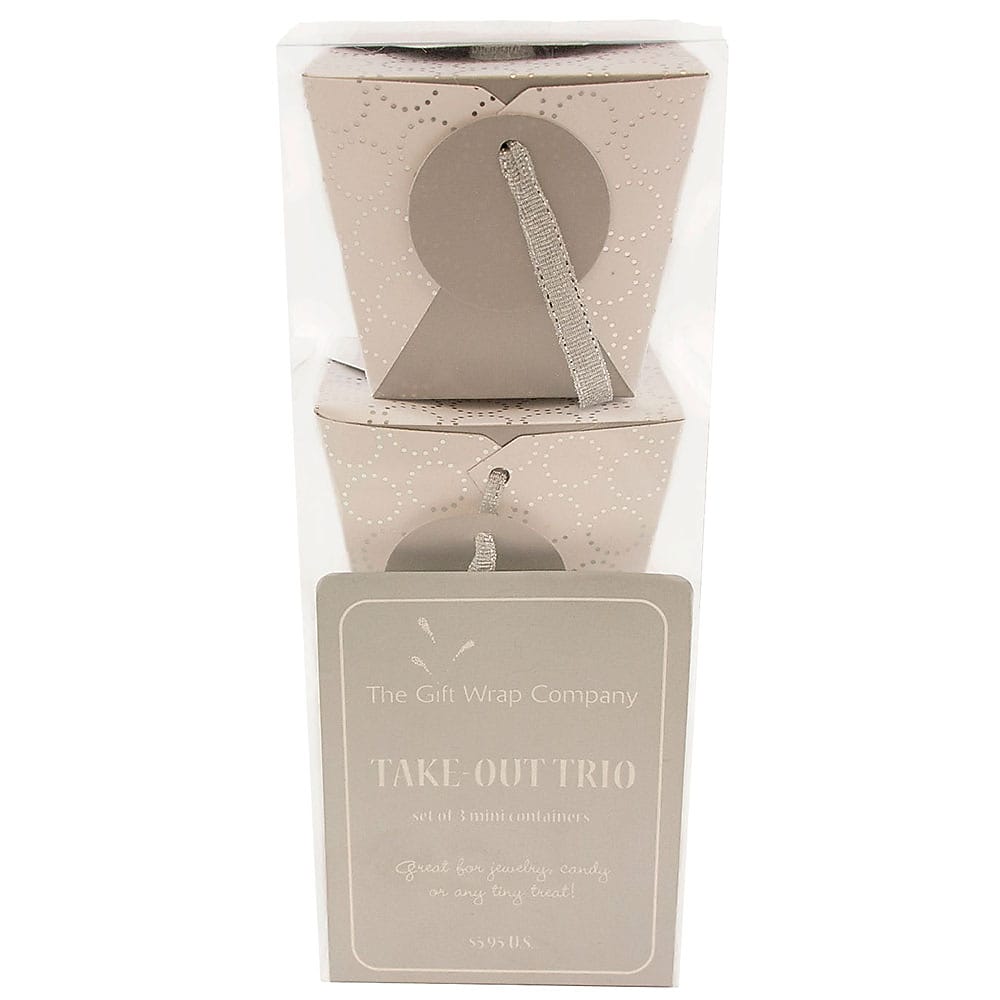 JAM PAPER Paper Chinese Take Out Containers, Small / Mini (2 1/2 x 2 x 2 1/2), White with Silver, 3/pack