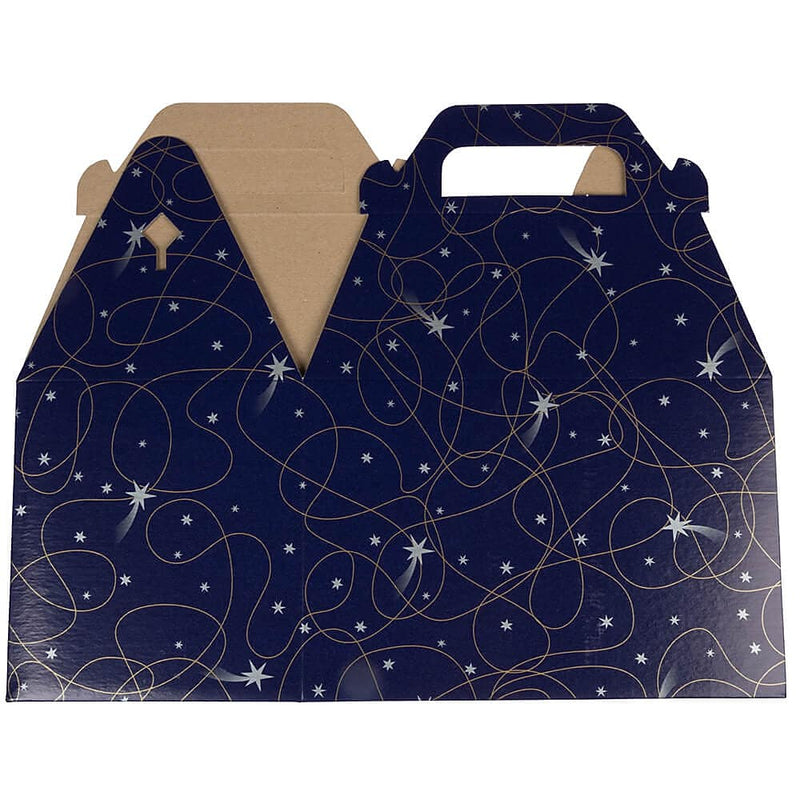 JAM PAPER Gable Gift Box with Handle, Medium, 4 x 8 x 5 1/4, Purple Shooting Stars Design