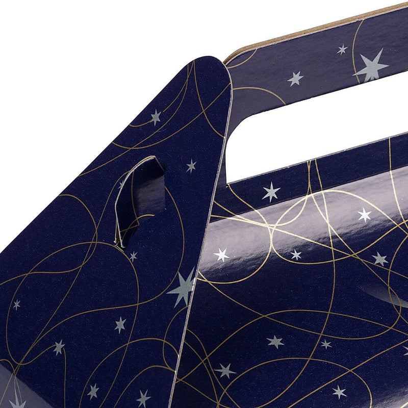 JAM PAPER Gable Gift Box with Handle, Medium, 4 x 8 x 5 1/4, Purple Shooting Stars Design