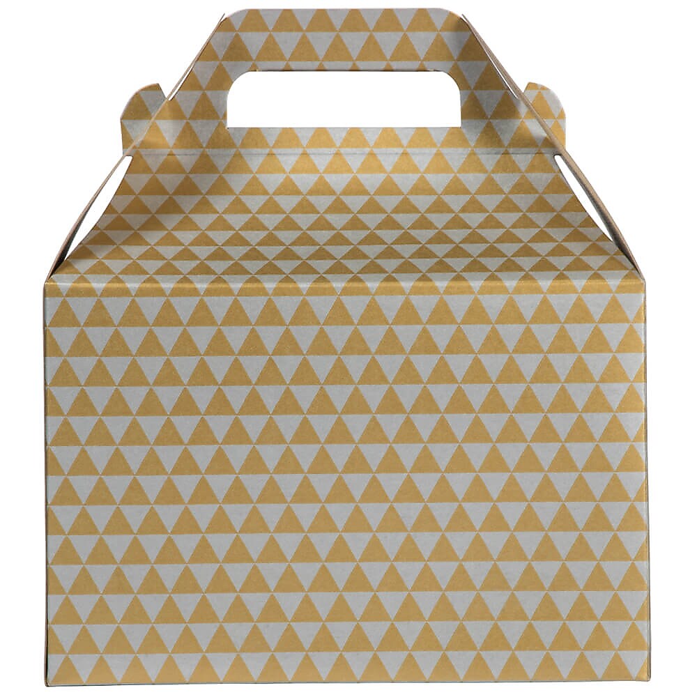 JAM PAPER Gable Gift Box with Handle, Medium, 4 x 8 x 5 1/4, Gold & Silver Diamond