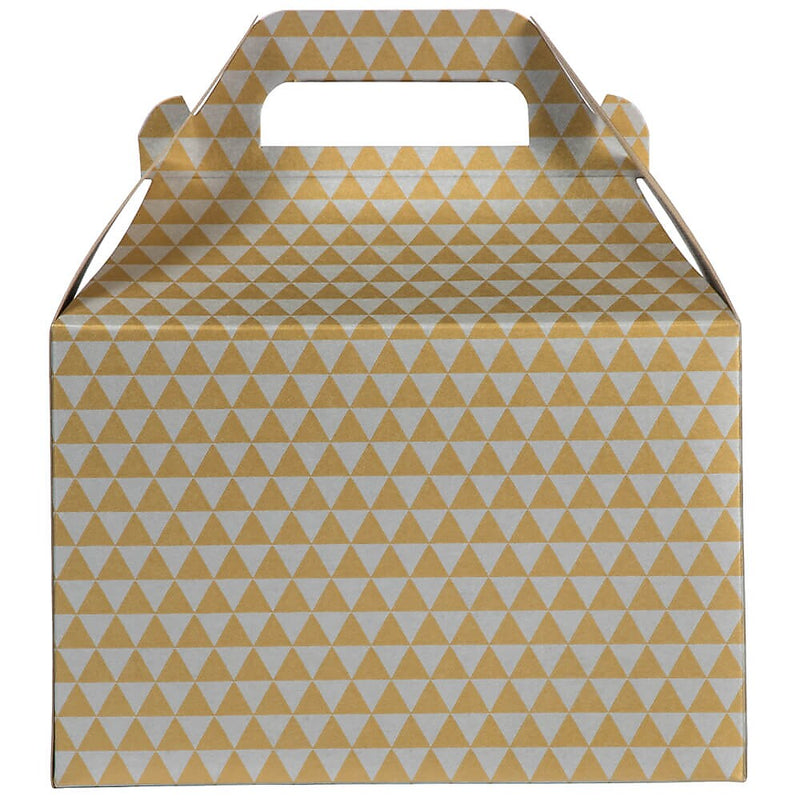 JAM PAPER Gable Gift Box with Handle, Medium, 4 x 8 x 5 1/4, Gold & Silver Diamond