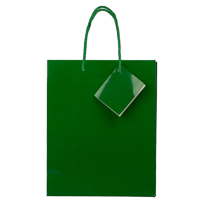JAM Paper Glossy Gift Bag with Rope Handles, 8" x 4" x 10", Green, 3 Bags/Pack (672GLGRB)