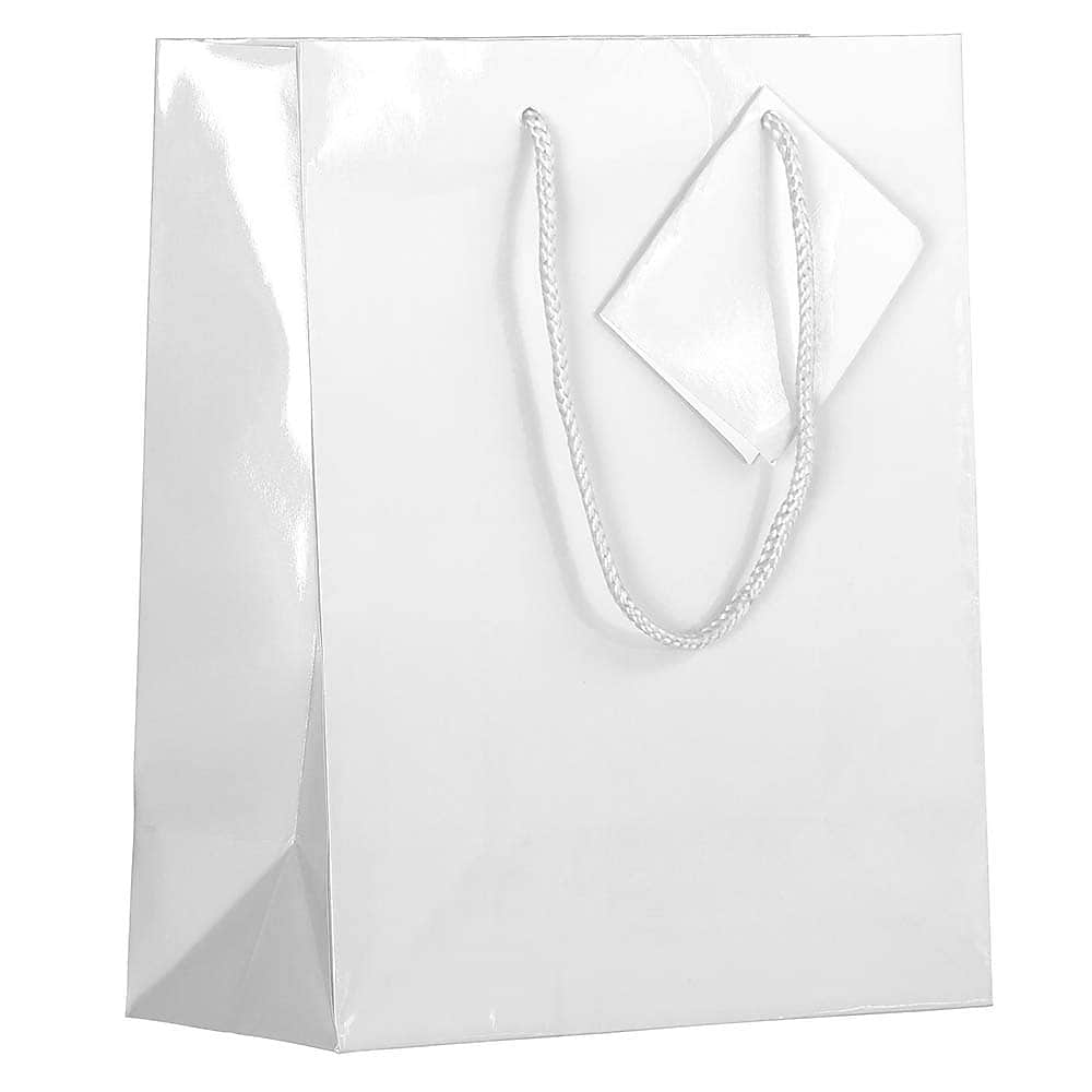 JAM Paper Glossy Gift Bag with Rope Handles, 8" x 4" x 10", White, 3 Bags/Pack (672GLWHB)