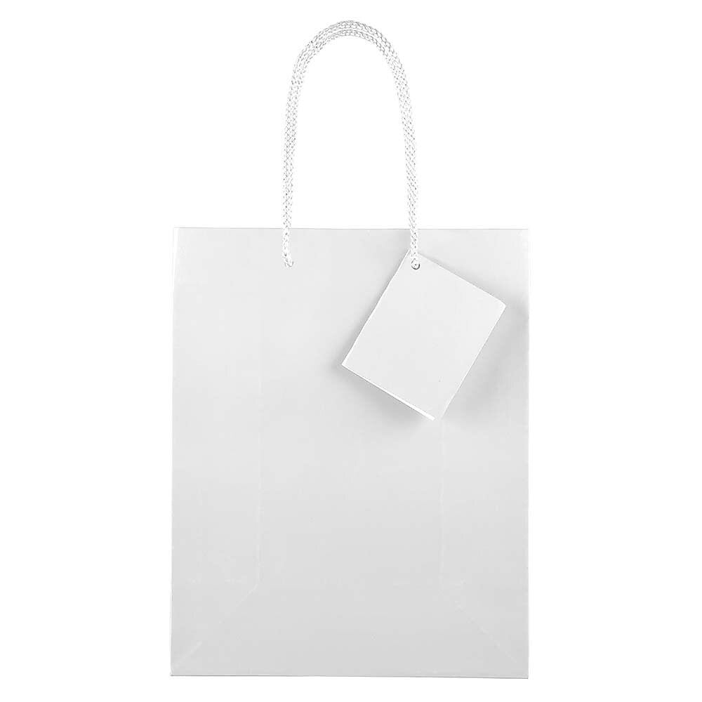 JAM Paper Glossy Gift Bag with Rope Handles, 8" x 4" x 10", White, 100 Bags/Pack (672GLWH100)