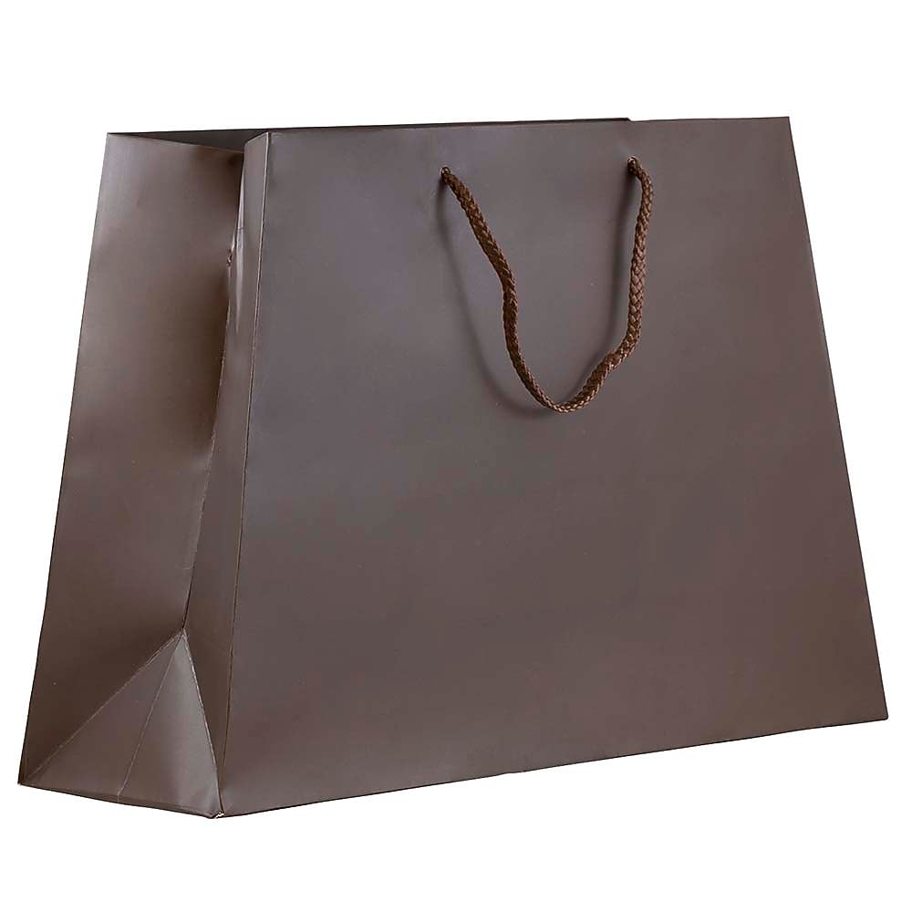 JAM Paper Matte Trapezoid Gift Bags with Rope Handles, 12" x 5" x 11", Matte Chocolate Brown, 100 Bags/Pack (1181214684B)
