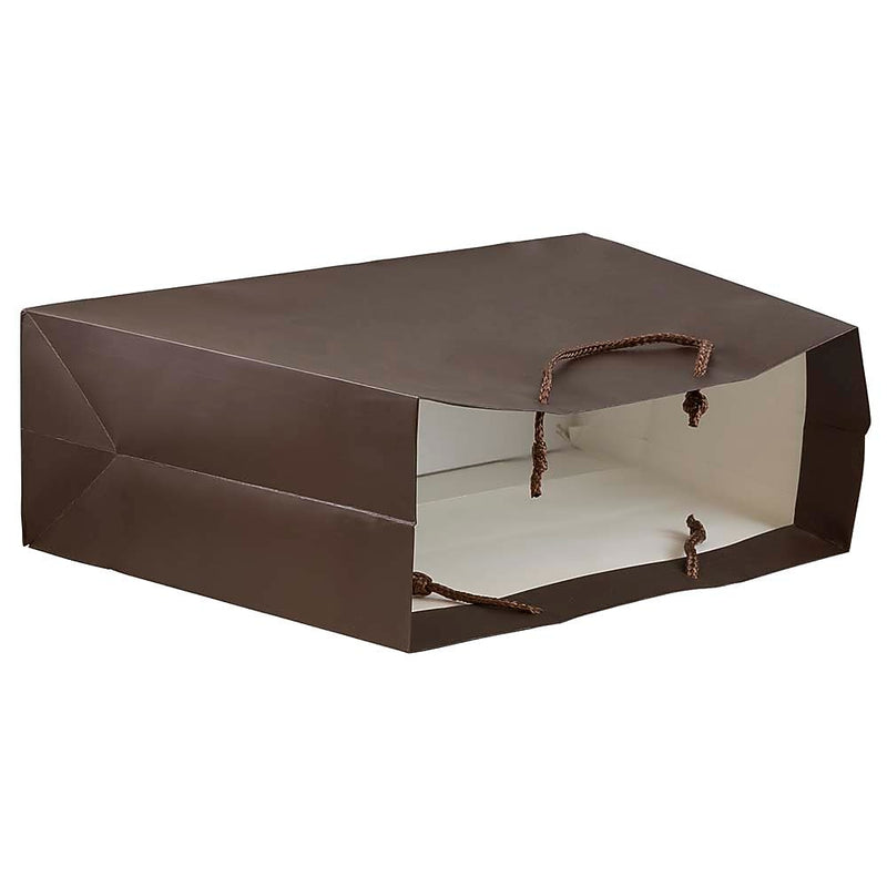 JAM Paper Matte Trapezoid Gift Bags with Rope Handles, 12" x 5" x 11", Matte Chocolate Brown, 100 Bags/Pack (1181214684B)