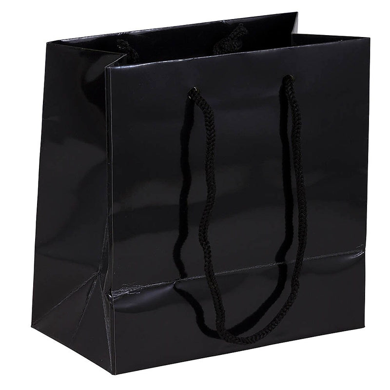 JAM Paper Glossy Gift Bag with Rope Handles, 6.5" x 6.5" x 3.5", Black, 100 Bags/Pack (896GLBL100)