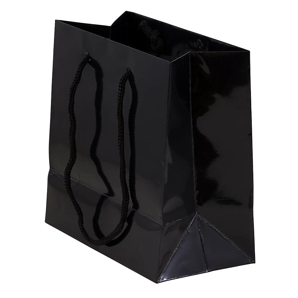 JAM Paper Glossy Gift Bag with Rope Handles, 6.5" x 6.5" x 3.5", Black, 3 Bags/Pack (896GLBLA)