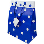 JAM Paper Gift Bags with Rope Handles, 10" x 13" x 6", Blue/White Polka Dot, 24/Pack (4731730B)