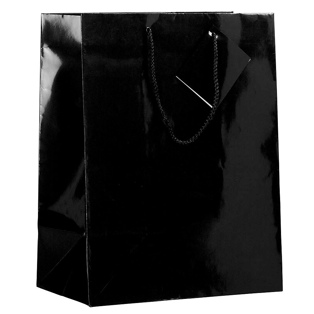 JAM Paper Glossy Gift Bags with Rope Handles, 10" x 5" x 13", Black, 100 Bags/Pack (673GLBL100)