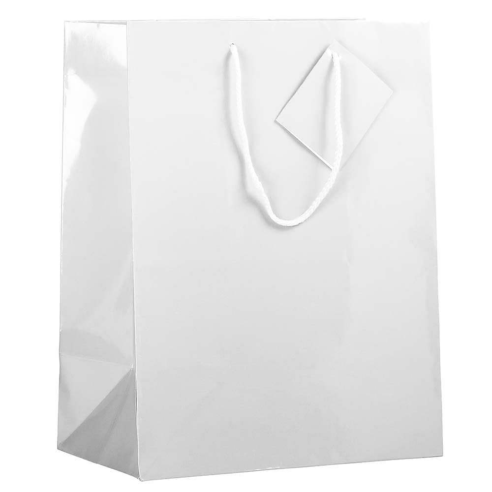 JAM Paper Glossy Gift Bag with Rope Handles, 10" x 5" x 13", White, 3 Bags/Pack (673GLWHB)