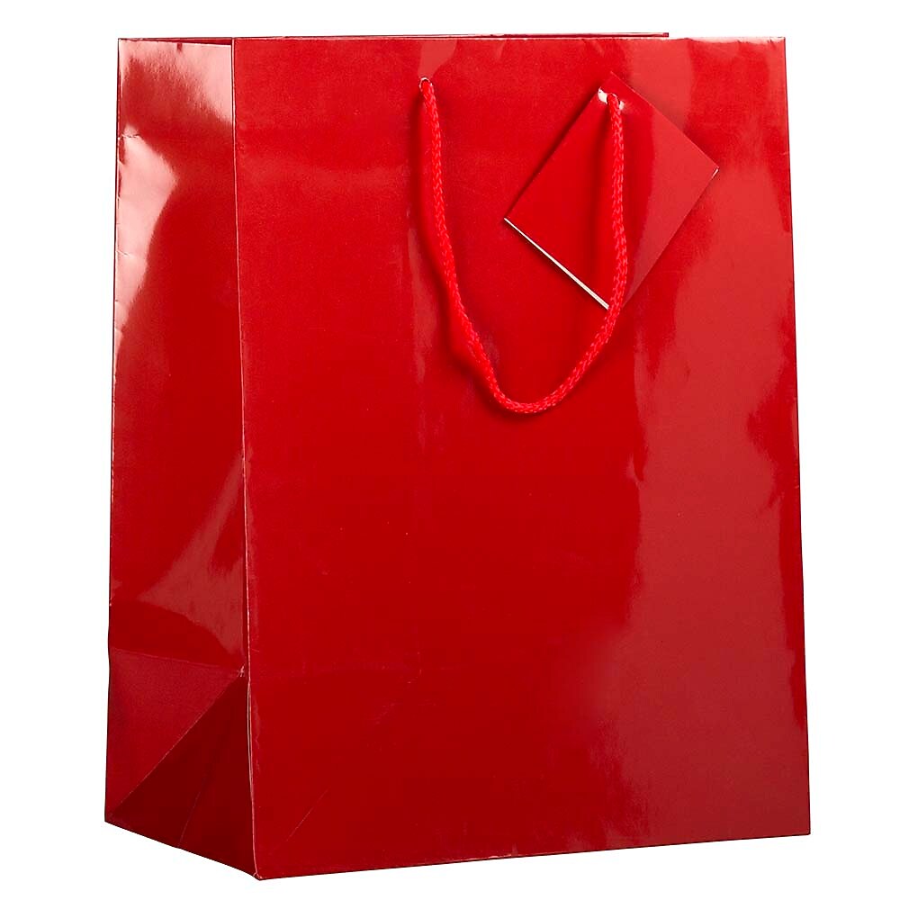 JAM Paper Glossy Gift Bags with Rope Handles, 10" x 13", Red, 3 Bags/Pack (673GLREB)