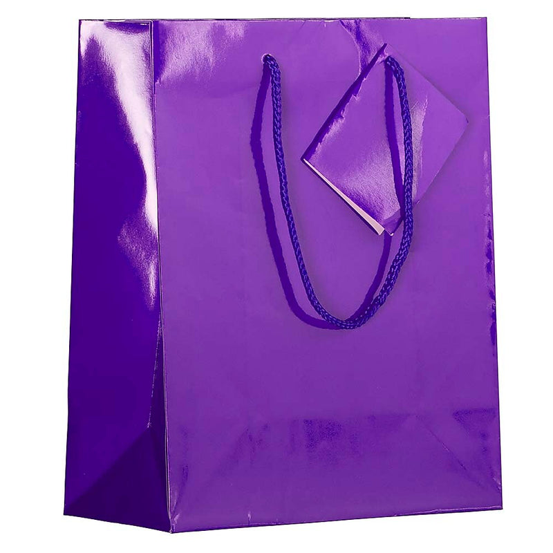JAM Paper Glossy Gift Bag with Rope Handles, 8" x 4" x 10", Purple, 3 Bags/Pack (672GLPUB)