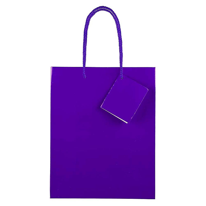 JAM Paper Glossy Gift Bag with Rope Handles, 8" x 4" x 10", Purple, 3 Bags/Pack (672GLPUB)