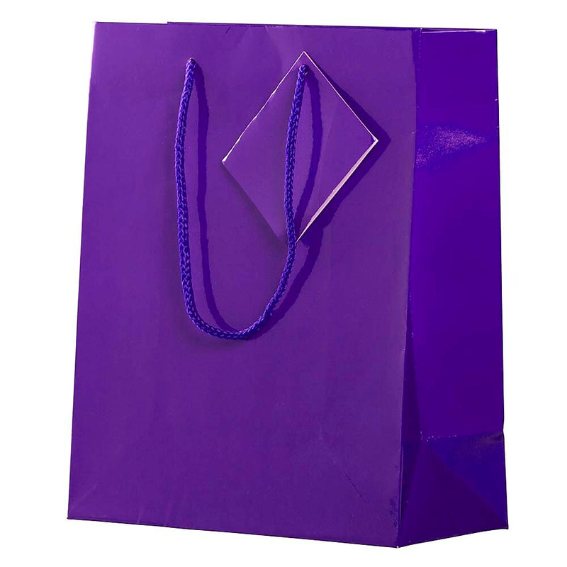 JAM Paper Glossy Gift Bag with Rope Handles, 8" x 4" x 10", Purple, 3 Bags/Pack (672GLPUB)