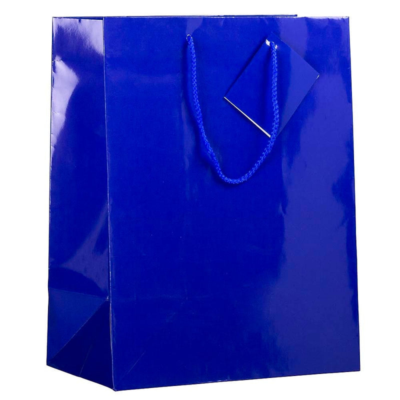 JAM Paper Glossy Gift Bag with Rope Handles, 10" x 5" x 13", Blue, 3 Bags/Pack (673GLBUB)