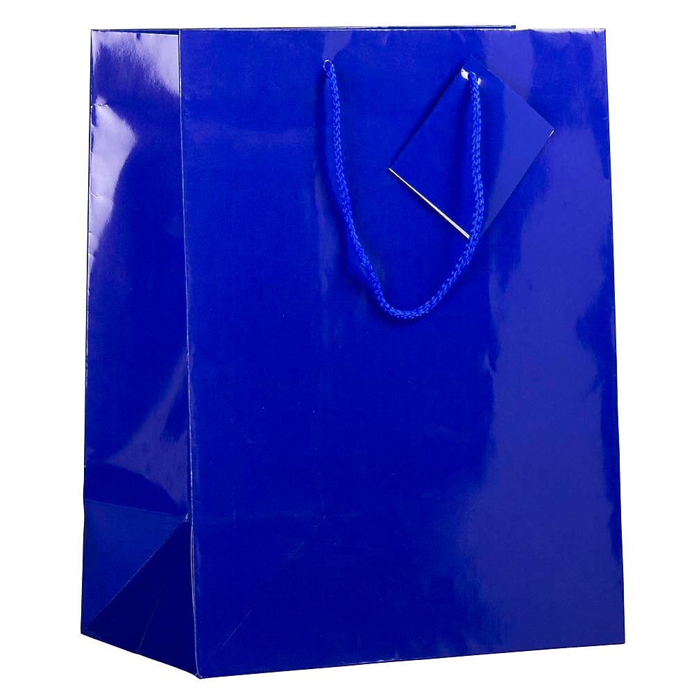 JAM Paper Glossy Gift Bag with Rope Handles, 10" x 5" x 13", Blue, 3 Bags/Pack (673GLBUB)