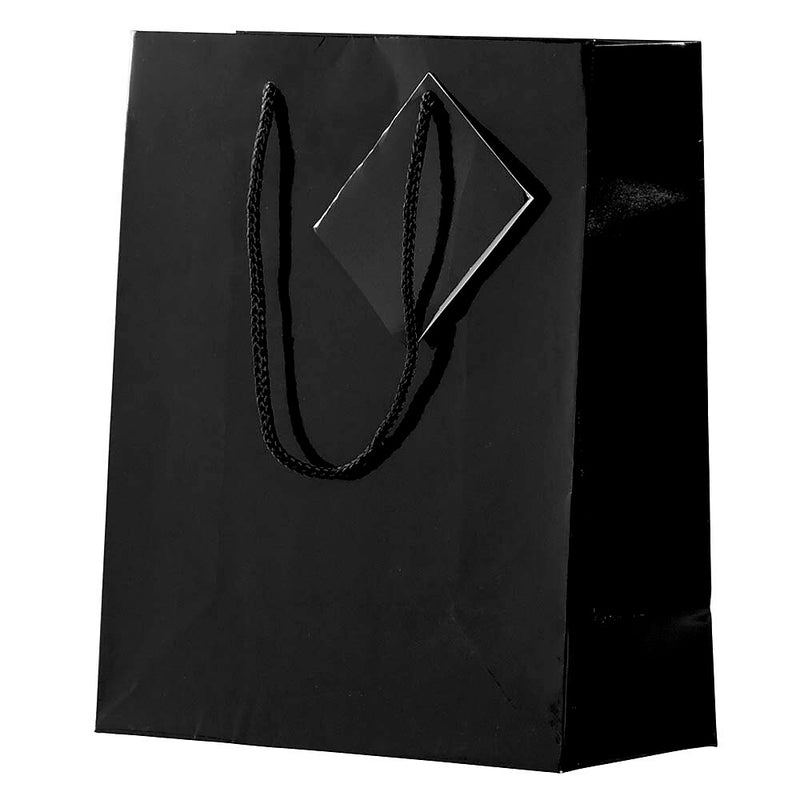 JAM Paper Glossy Gift Bag with Rope Handles, 8" x 4" x 10", Black, 3 Bags/Pack (672GLBLB)