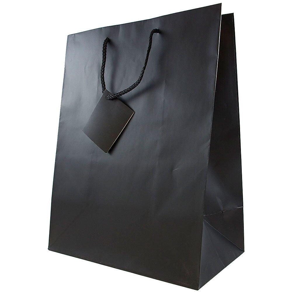 JAM Paper Matte Gift Bag with Rope Handles, 10" x 13" x 5", Black, 3 Bags/Pack (673MABLA)